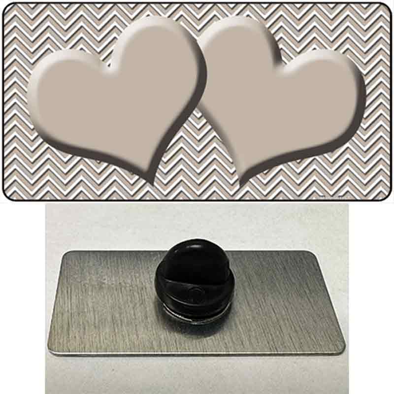 PIN-LP-2721 1.5 x 0.75 in. Tan & White Chevron Center Hearts Novelty Rectangle Metal Hat Pin