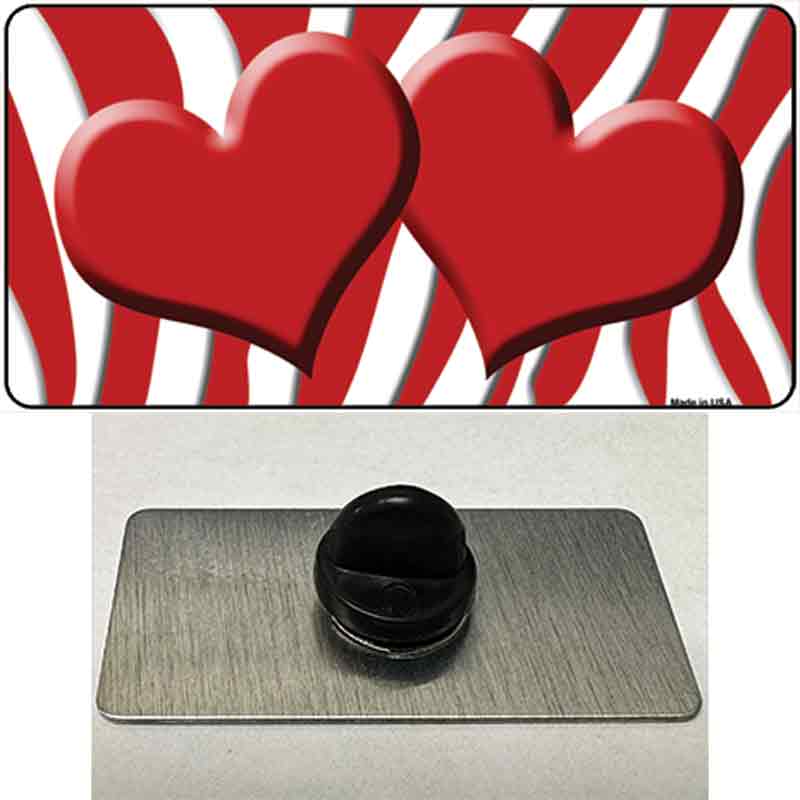 PIN-LP-2924 1.5 x 0.75 in. Red & White Zebra Centered Hearts Novelty Rectangle Metal Hat Pin