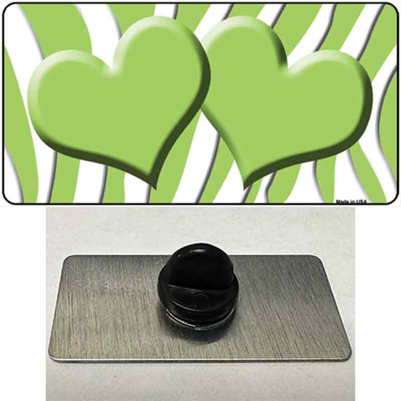 PIN-LP-2927 1.5 x 0.75 in. Lime Green & White Zebra Centered Hearts Novelty Rectangle Metal Hat Pin