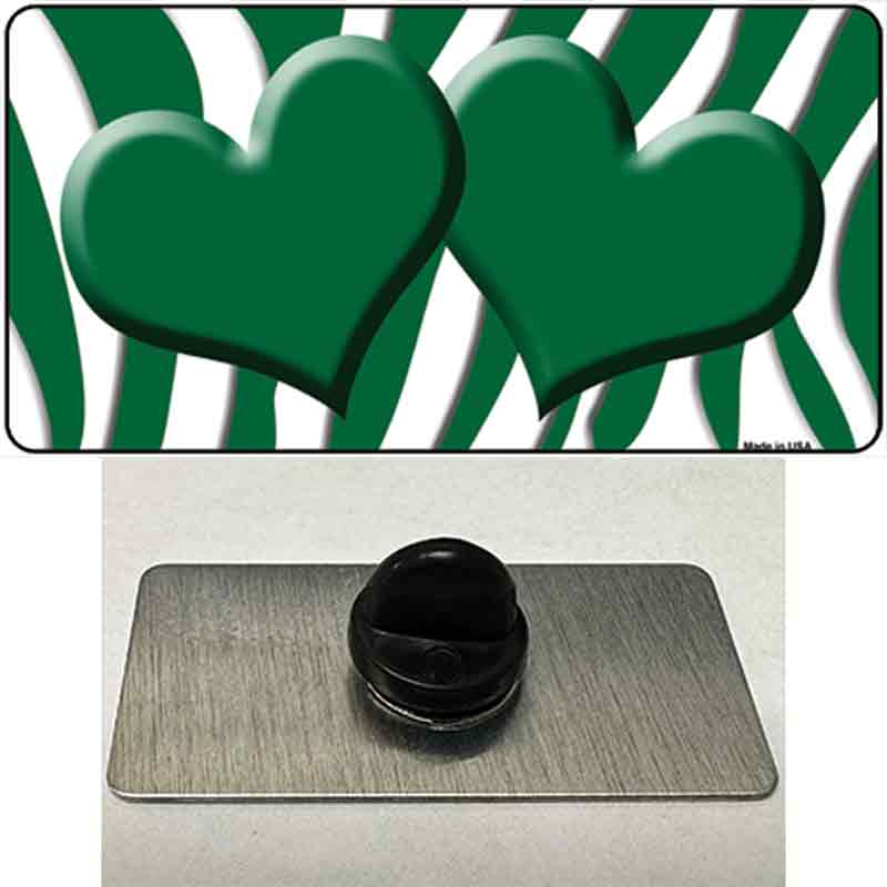 PIN-LP-2931 1.5 x 0.75 in. Green & White Zebra Centered Hearts Novelty Rectangle Metal Hat Pin