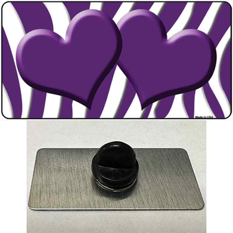 PIN-LP-2934 1.5 x 0.75 in. Purple & White Zebra Centered Hearts Novelty Rectangle Metal Hat Pin