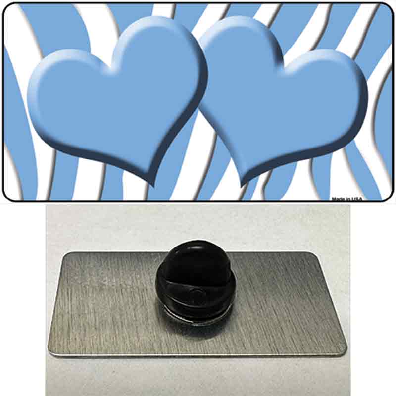 PIN-LP-2936 1.5 x 0.75 in. Light Blue & White Zebra Centered Hearts Novelty Rectangle Metal Hat Pin