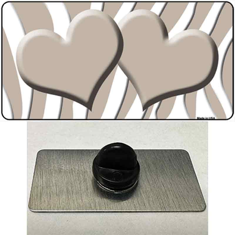 PIN-LP-2937 1.5 x 0.75 in. Tan & White Zebra Centered Hearts Novelty Rectangle Metal Hat Pin