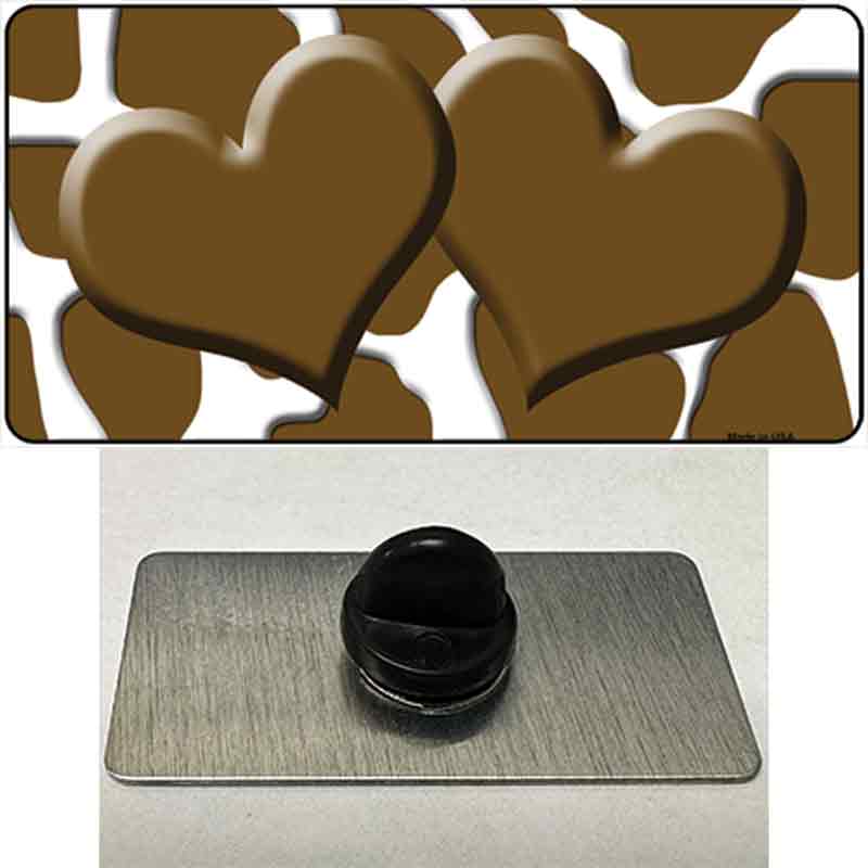 PIN-LP-2962 1.5 x 0.75 in. Brown & White Giraffe Centered Hearts Novelty Rectangle Metal Hat Pin