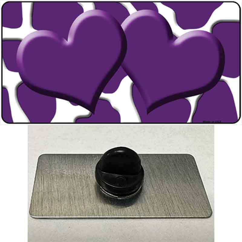 PIN-LP-2970 1.5 x 0.75 in. Purple & White Giraffe Centered Hearts Novelty Rectangle Metal Hat Pin