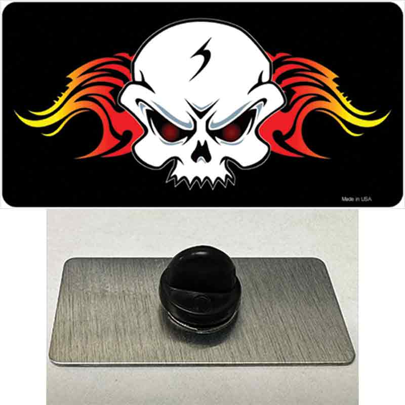PIN-LP-328 1.5 x 0.75 in. Skull Flame Novelty Rectangle Metal Hat Pin