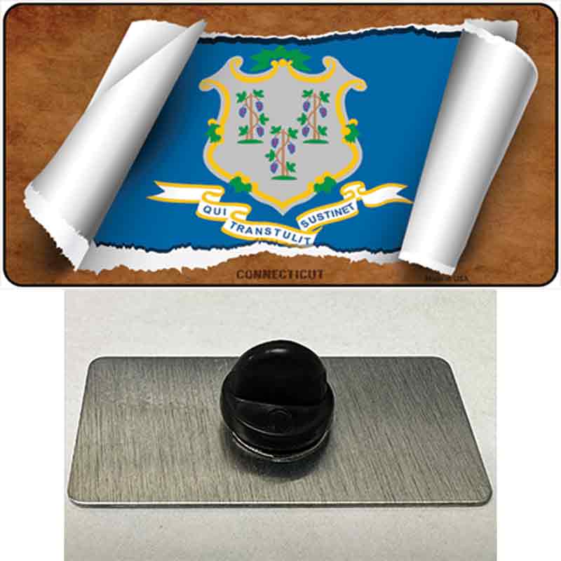 PIN-LP-9013 1.5 x 0.75 in. Connecticut Flag Scroll Novelty Rectangle Metal Hat Pin