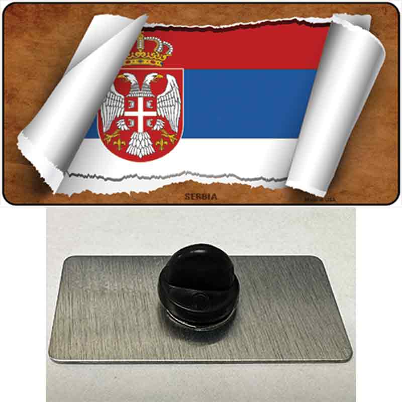 PIN-LP-9110 1.5 x 0.75 in. Serbia & Eagle Flag Scroll Novelty Rectangle Metal Hat Pin