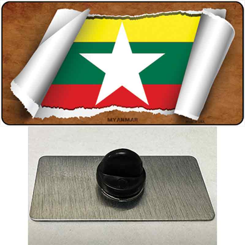 PIN-LP-9243 1.5 x 0.75 in. Myanmar Flag Scroll Novelty Rectangle Metal Hat Pin
