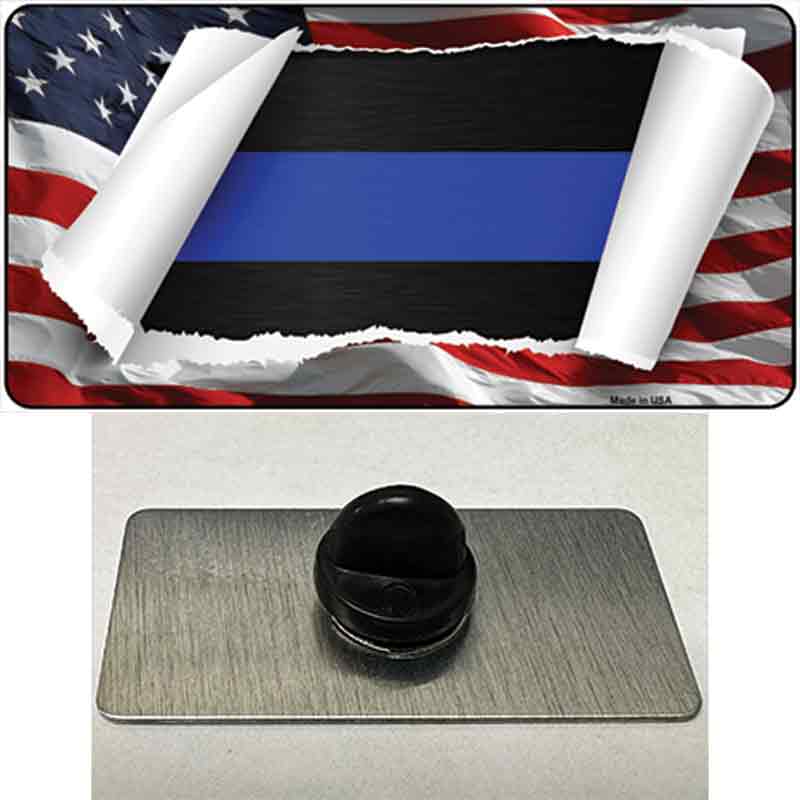 PIN-LP-9433 1.5 x 0.75 in. Thin Blue Line Scroll Novelty Rectangle Metal Hat Pin