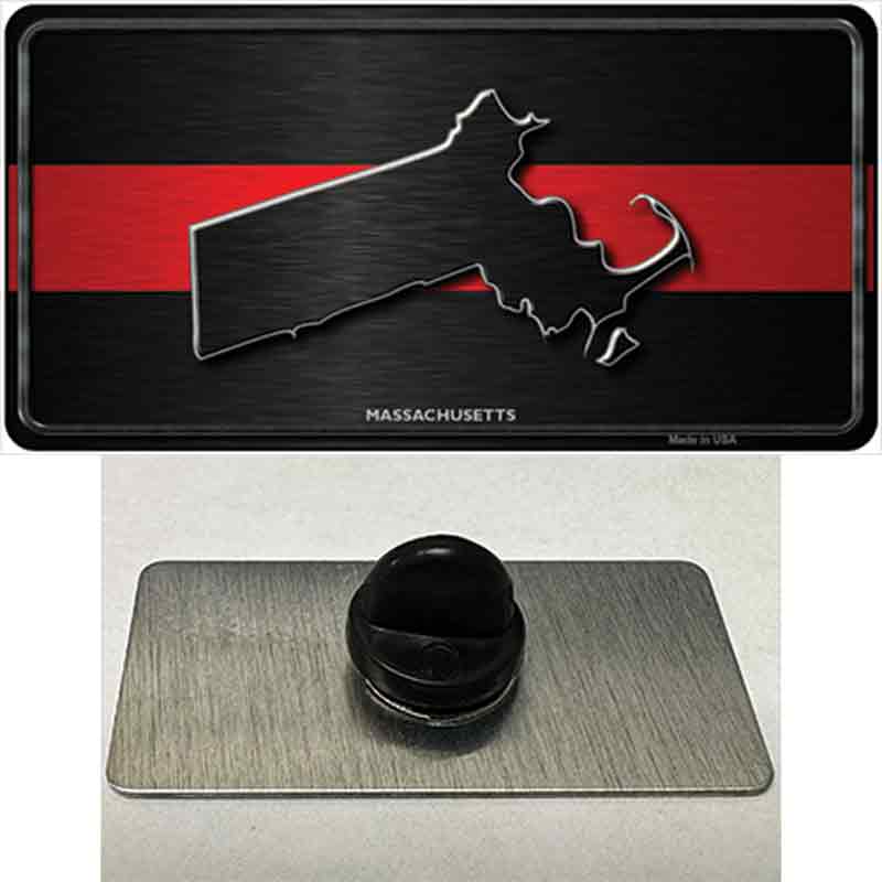 PIN-LP-9710 1.5 x 0.75 in. Massachusetts Thin Red Line Novelty Rectangle Metal Hat Pin