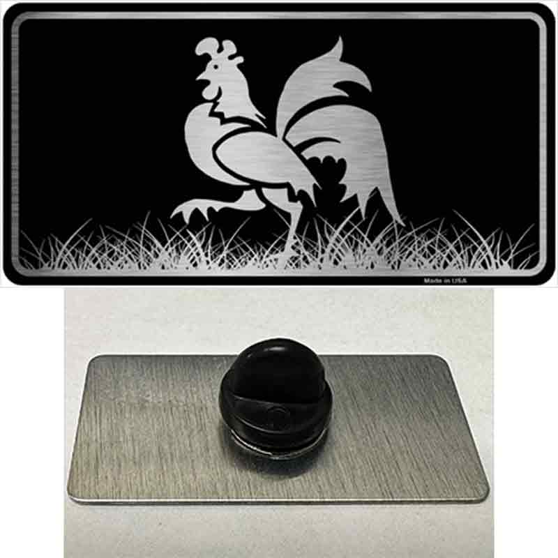 PIN-LPC-1075 1.5 x 0.75 in. Rooster Black Brushed Chrome Novelty Rectangle Metal Hat Pin