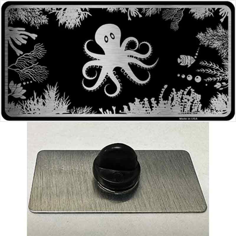PIN-LPC-1081 1.5 x 0.75 in. Octopus Black Brushed Chrome Novelty Rectangle Metal Hat Pin