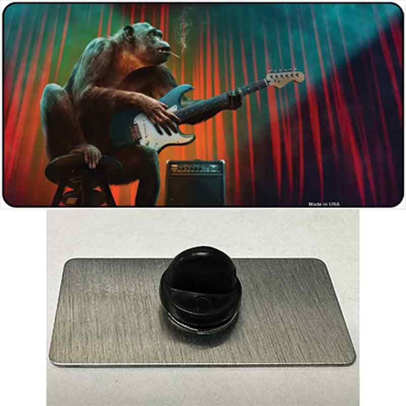 PIN-LP-11897 1.5 x 0.75 in. Monkey with Guitar Novelty Rectangle Metal Hat Pin