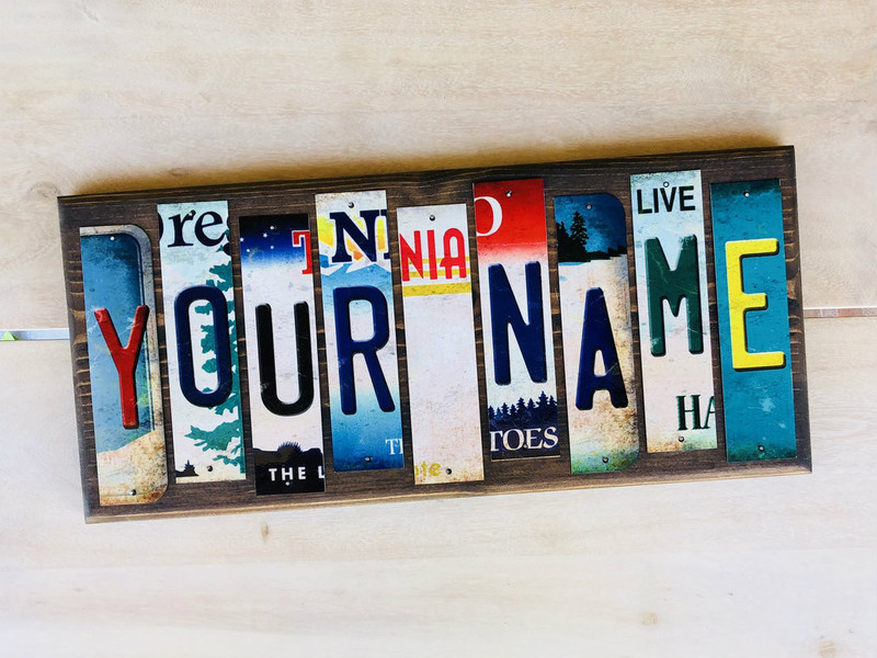 CUSTOMWS 6 x 1.5 in. Personalized Custom Name Cut License Plate Tag Strip Wood Sign
