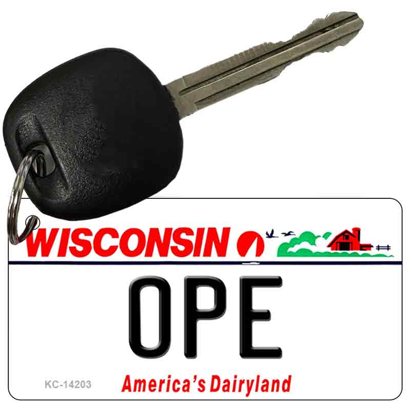 KC-14203 3 x 1.5 in. Ope Wisconsin Novelty Rectangle Metal Key Chain