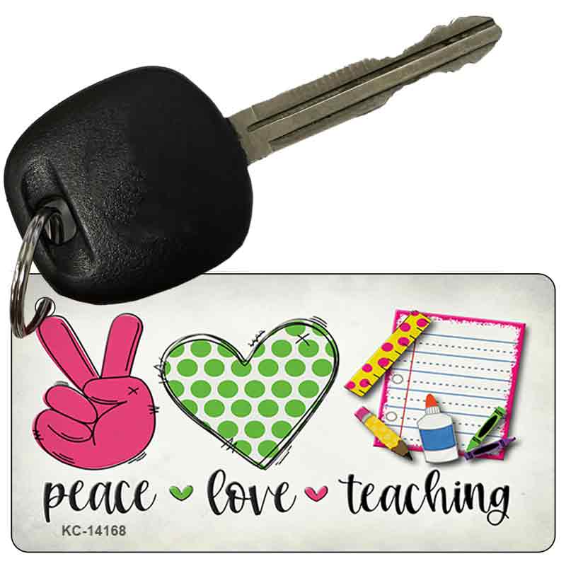KC-14168 3 x 1.5 in. Peace Love Teaching Novelty Rectangle Metal Key Chain