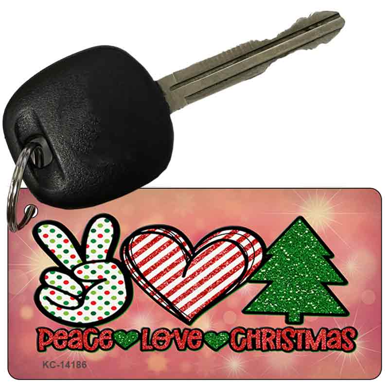 KC-14186 3 x 1.5 in. Peace Love Christmas Novelty Rectangle Metal Key Chain -  Smart Blonde