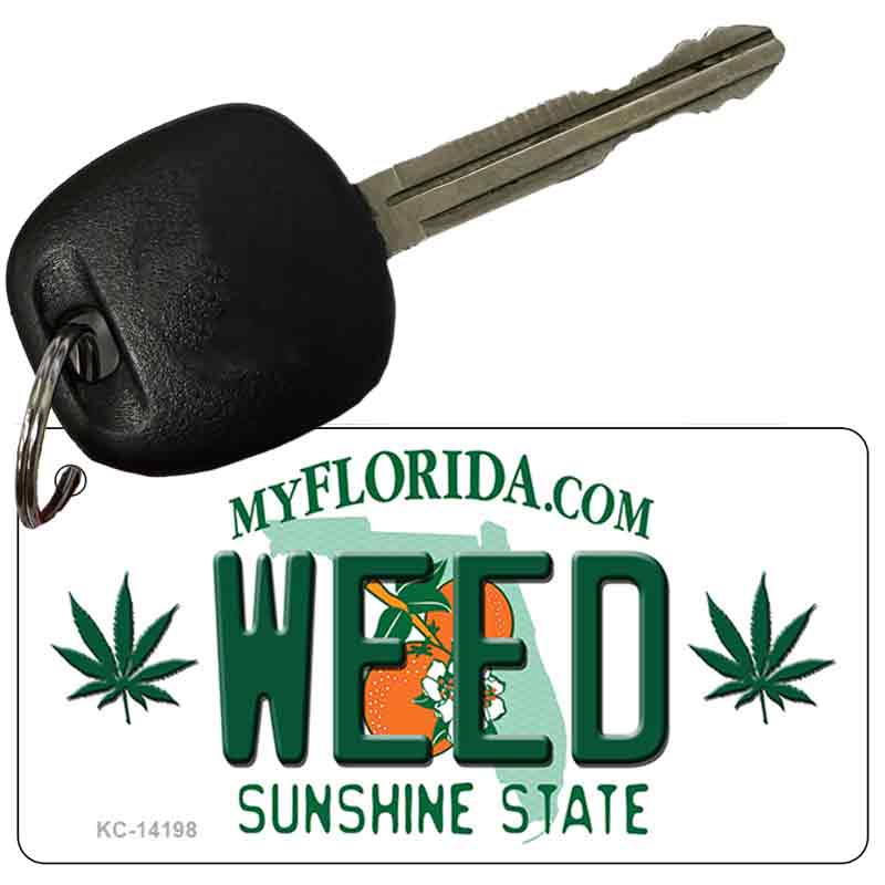 KC-14198 3 x 1.5 in. Weed Florida Novelty Rectangle Metal Key Chain
