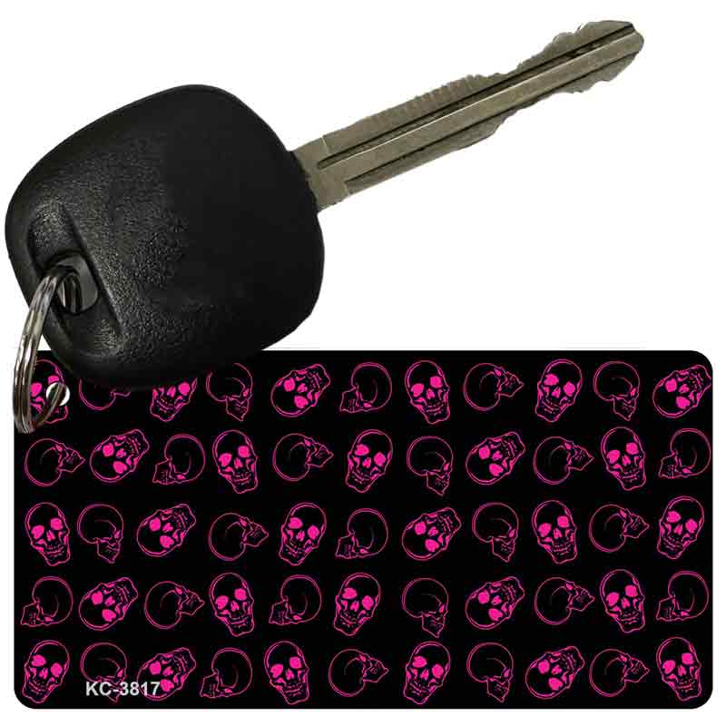KC-3817 3 x 1.5 in. Purple Skulls Novelty Rectangle Metal Key Chain