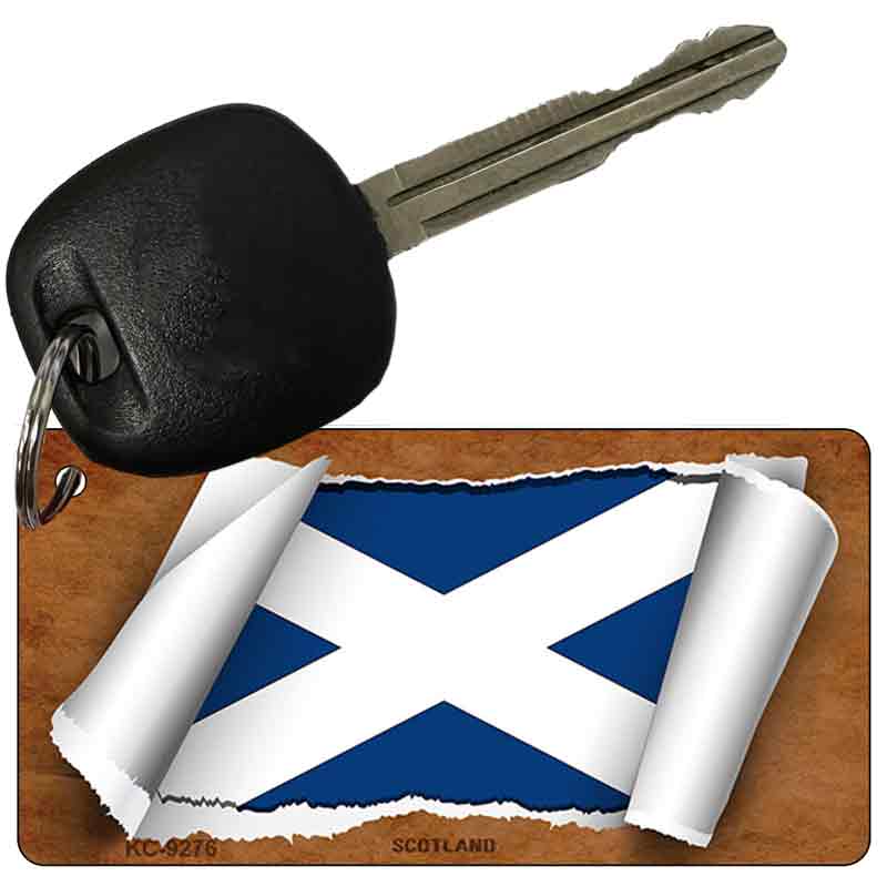 KC-9276 3 x 1.5 in. Scotland Flag Scroll Rectangle Novelty Aluminum Key Chain