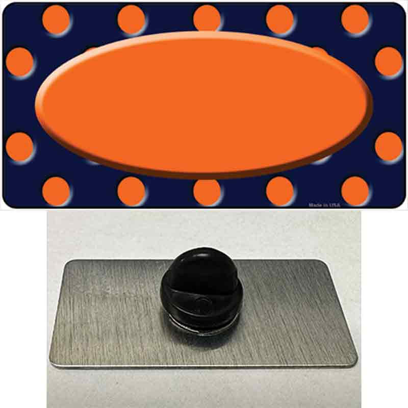 PIN-LP-1383 1.5 x 0.75 in. Orange & Navy Blue Polka Dot Center Oval Novelty Rectangle Metal Hat Pin