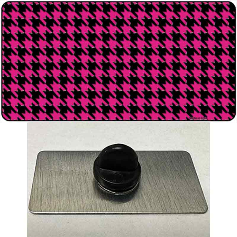 PIN-LP-4560 1.5 x 0.75 in. Pink & Black Houndstooth Novelty Rectangle Metal Hat Pin