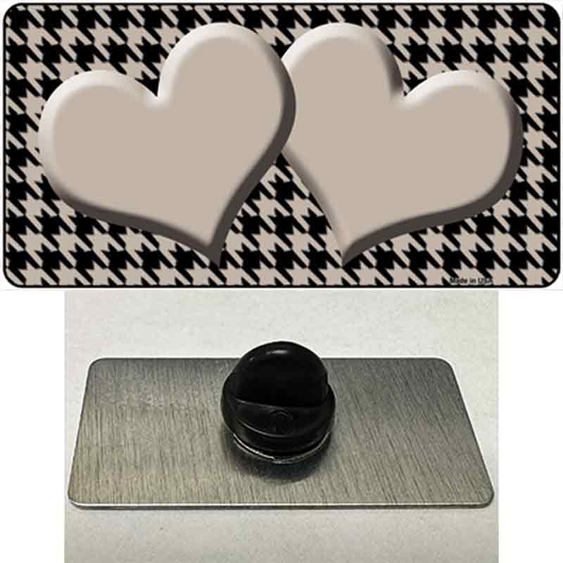 PIN-LP-4585 1.5 x 0.75 in. Tan & Black Houndstooth Center Hearts Novelty Rectangle Metal Hat Pin