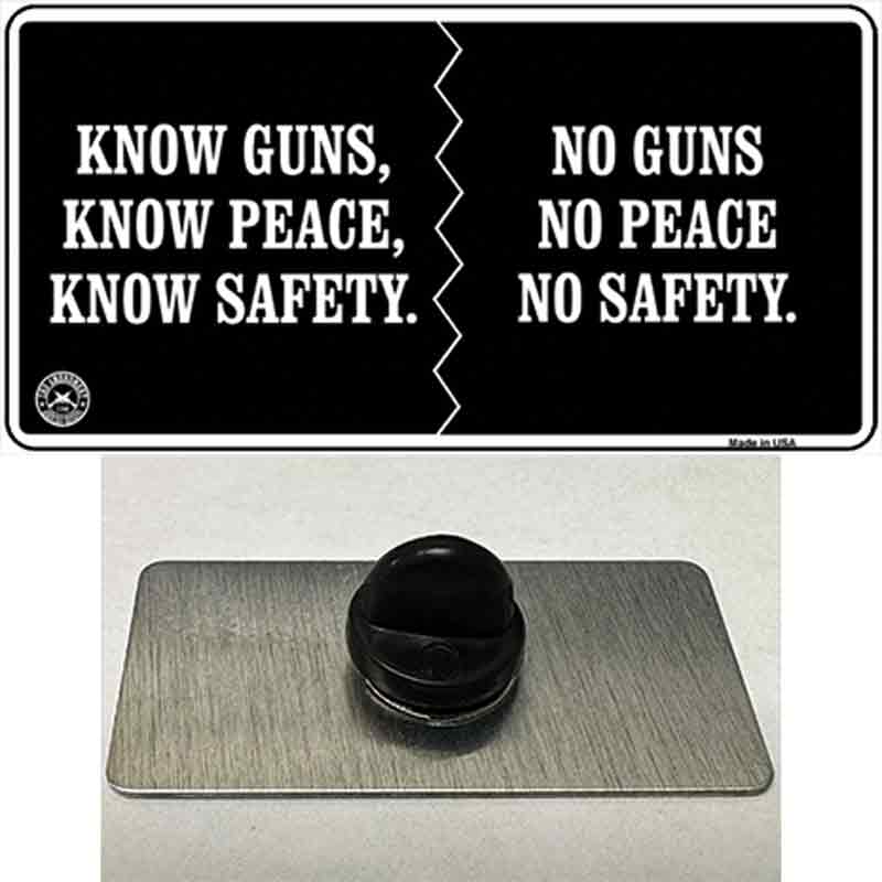 PIN-LP-4702 1.5 x 0.75 in. Know Guns, Know Peace, Know Safety Novelty Rectangle Metal Hat Pin