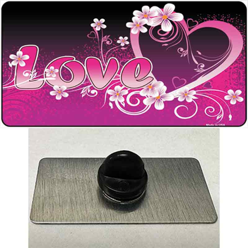 PIN-LP-4775 1.5 x 0.75 in. Love Heart & Flowers Novelty Rectangle Metal Hat Pin