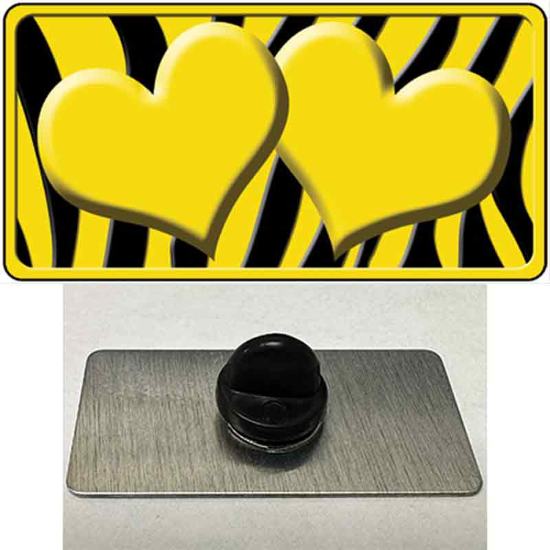 PIN-LP-2436 1.5 x 0.75 in. Yellow & Black Zebra Centered Hearts Novelty Rectangle Metal Hat Pin