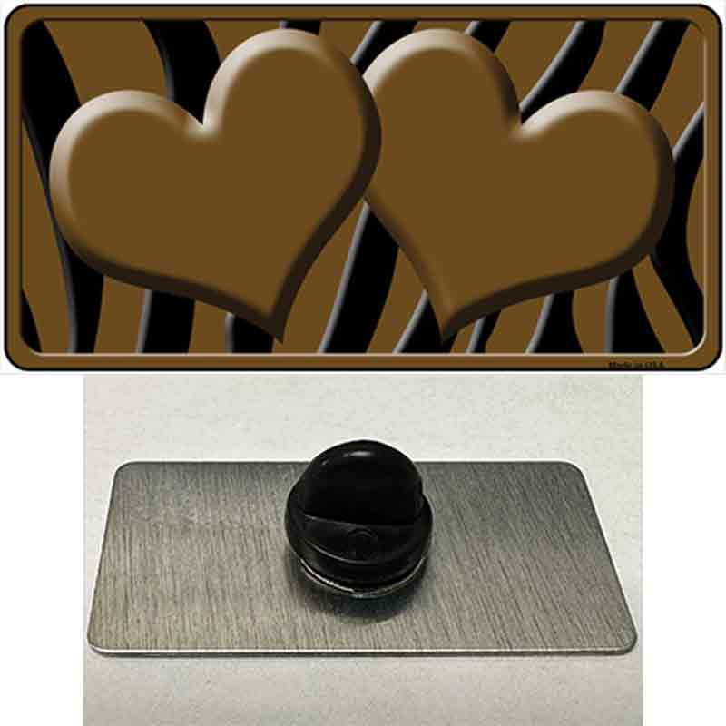 PIN-LP-2442 1.5 x 0.75 in. Brown & Black Zebra Centered Hearts Novelty Rectangle Metal Hat Pin