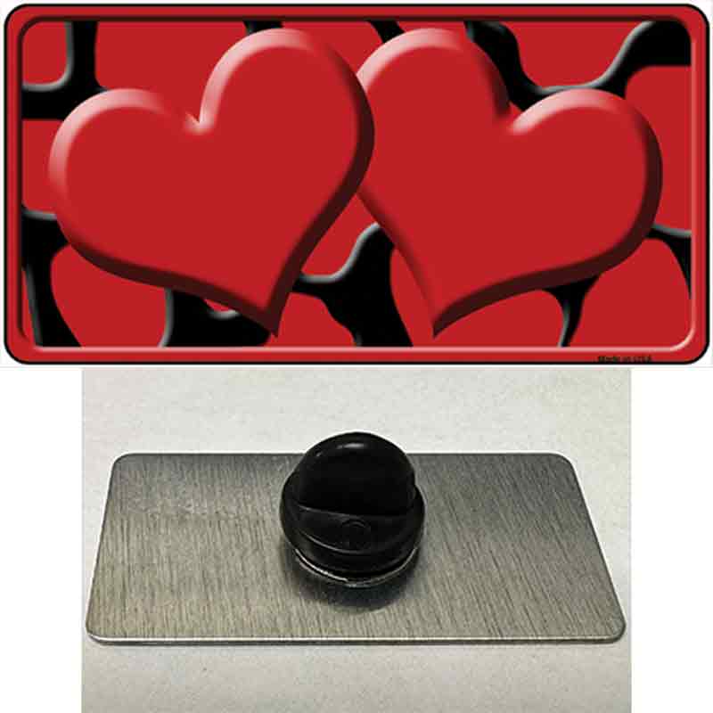 PIN-LP-2449 1.5 x 0.75 in. Red & Black Giraffe Centered Hearts Novelty Rectangle Metal Hat Pin