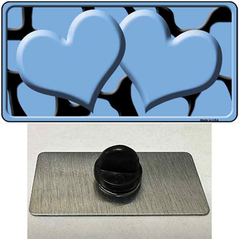 PIN-LP-2454 1.5 x 0.75 in. Light Blue & Black Giraffe Centered Hearts Novelty Rectangle Metal Hat Pin