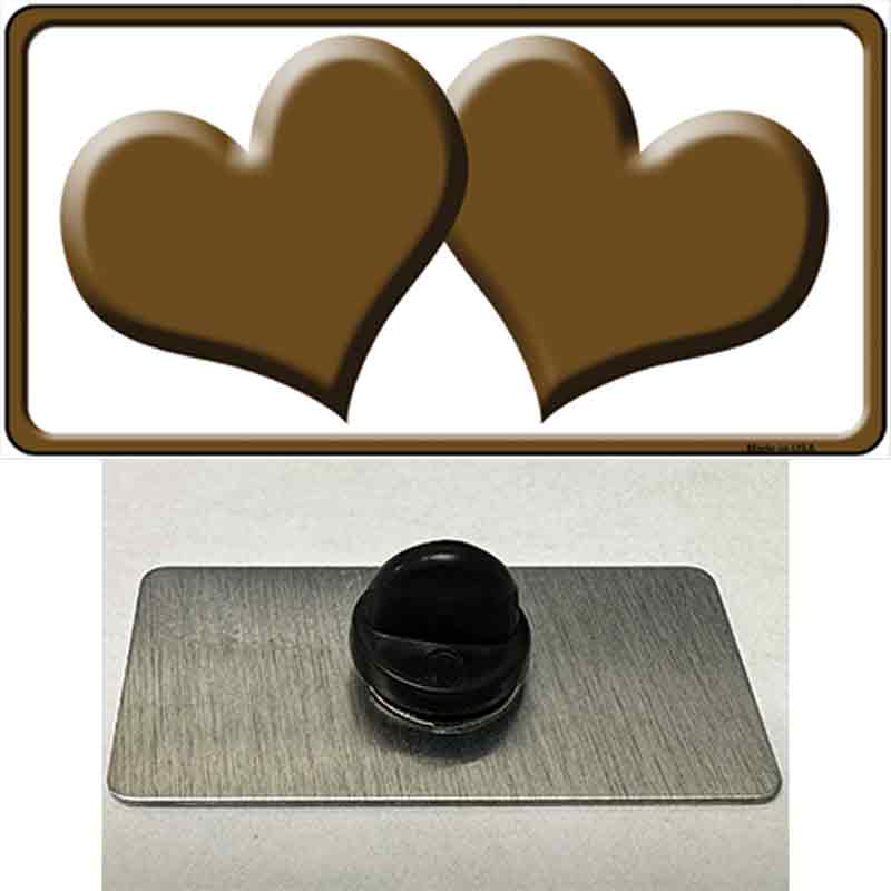PIN-LP-2464 1.5 x 0.75 in. Solid Brown Centered Hearts White Novelty Rectangle Metal Hat Pin