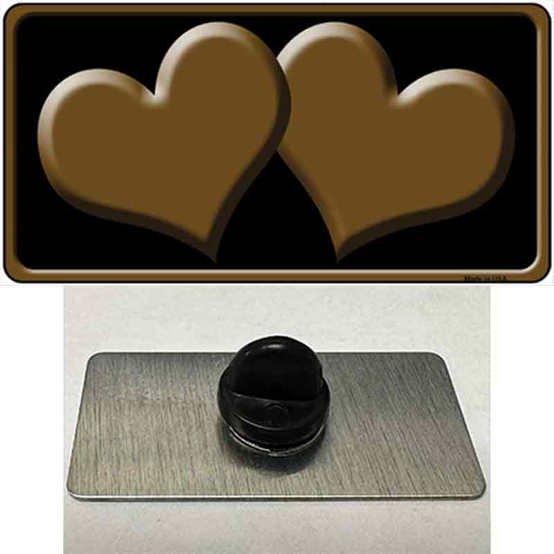 PIN-LP-2474 1.5 x 0.75 in. Solid Brown Centered Hearts Black Novelty Rectangle Metal Hat Pin