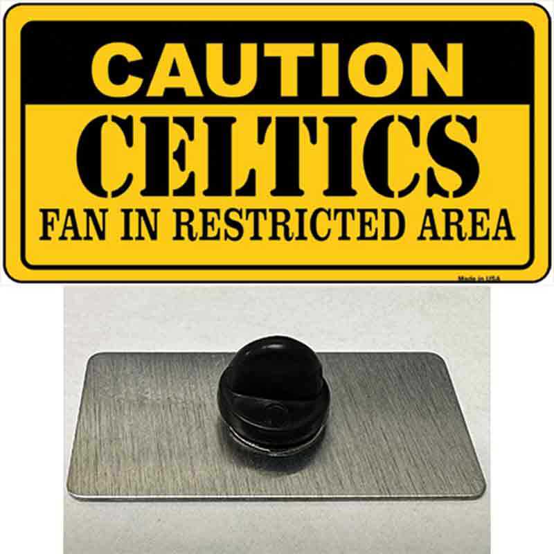 PIN-LP-2594 1.5 x 0.75 in. Caution Celtics Fan Novelty Rectangle Metal Hat Pin