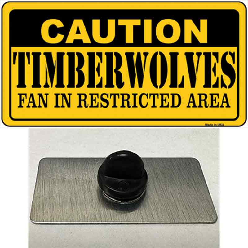 PIN-LP-2609 1.5 x 0.75 in. Caution Timberwolves Fan Novelty Rectangle Metal Hat Pin