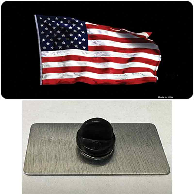 PIN-LP-142 1.5 x 0.75 in. Waving American Flag Black Novelty Rectangle Metal Hat Pin