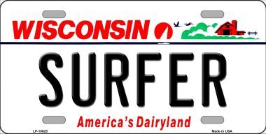 LP-10628 Surfer Wisconsin Background Metal Novelty License Plate