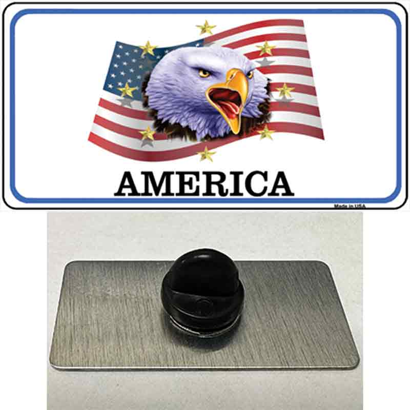 PIN-LP-133 1.5 x 0.75 in. Waving Flag Bald Eagle Novelty Rectangle Metal Hat Pin