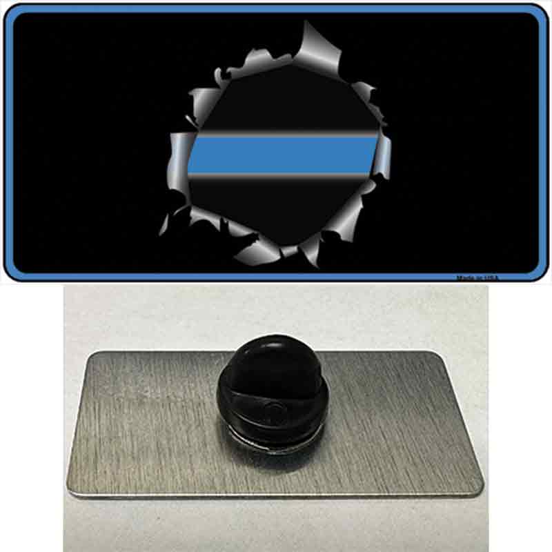 PIN-LP-4665 1.5 x 0.75 in. Thin Blue Line Bullet Hole Novelty Rectangle Metal Hat Pin