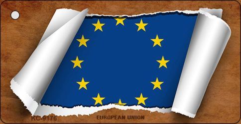 KC-9176 European Union Flag Scroll Novelty Key Chain