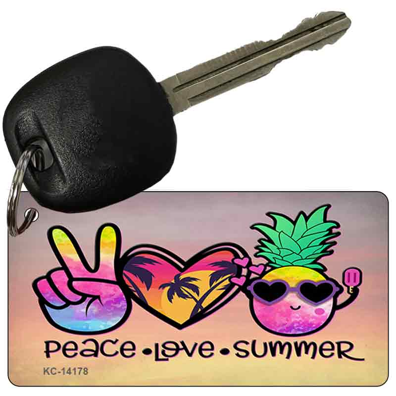 KC-14178 3 x 1.5 in. Peace Love Summer Novelty Rectangle Metal Key Chain