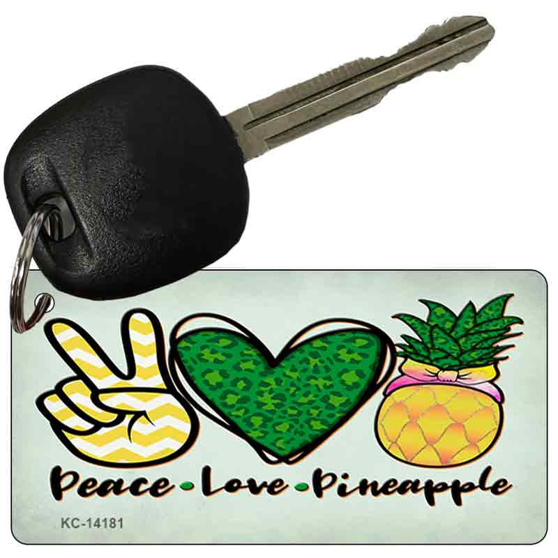 KC-14181 3 x 1.5 in. Peace Love Pineapple Novelty Rectangle Metal Key Chain