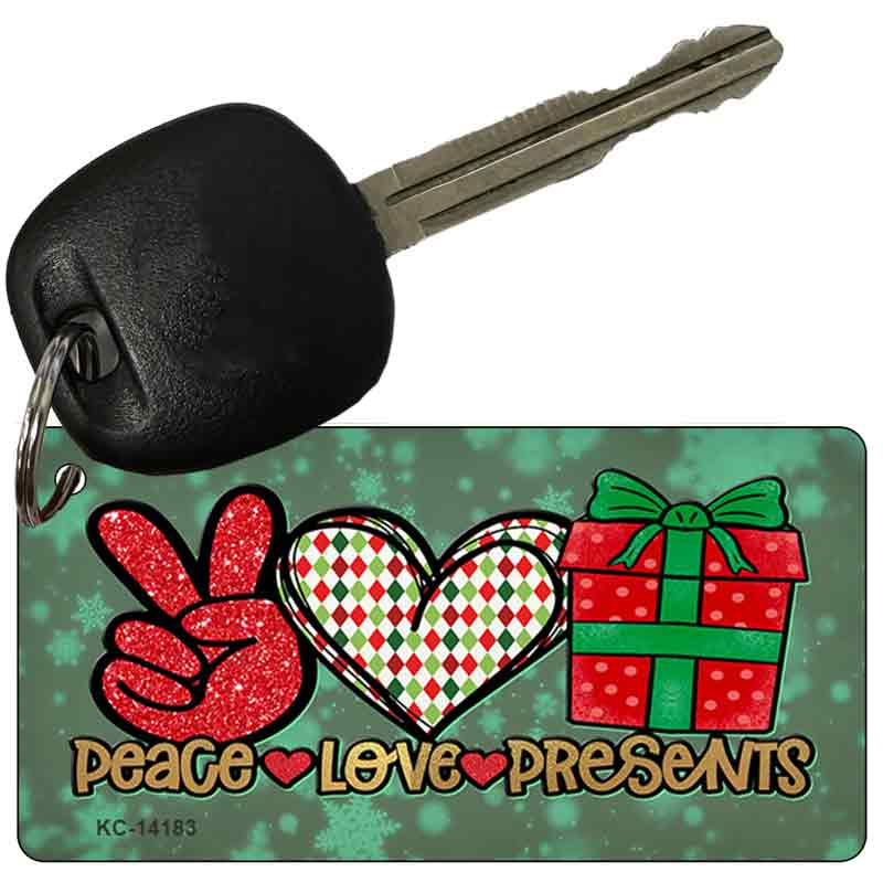 KC-14183 3 x 1.5 in. Peace Love Presents Novelty Rectangle Metal Key Chain