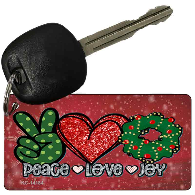 KC-14184 3 x 1.5 in. Peace Love Joy Novelty Rectangle Metal Key Chain