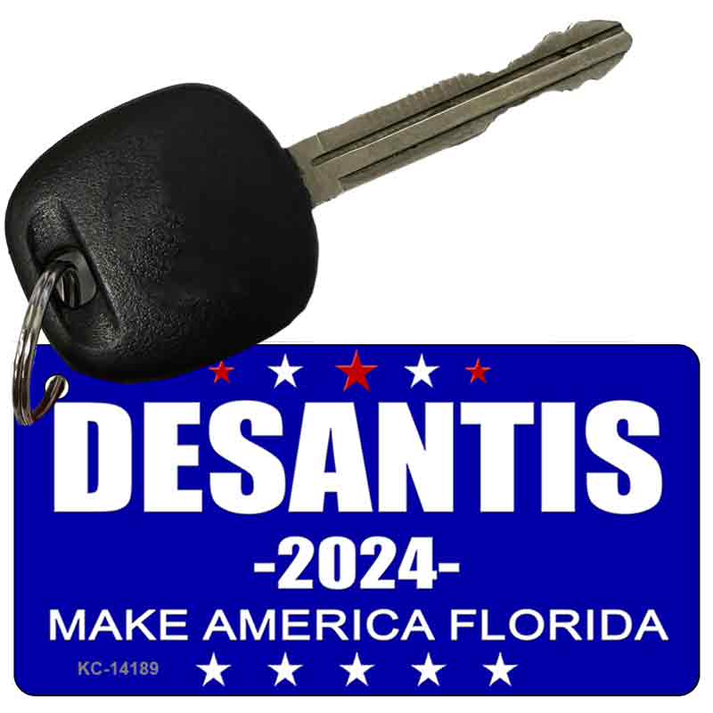 KC-14189 3 x 1.5 in. Desantis 2024 Blue Novelty Rectangle Metal Key Chain