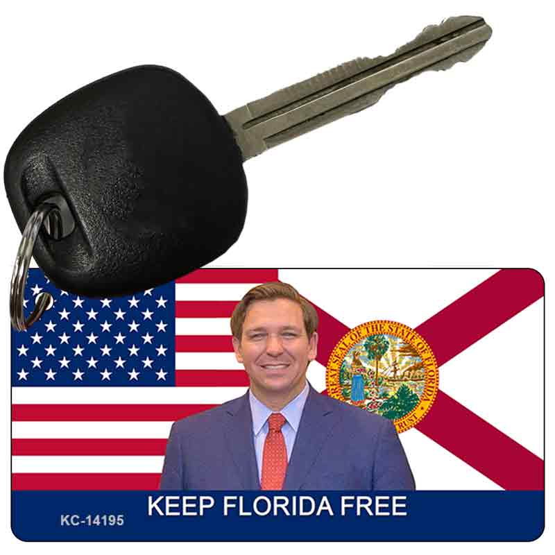 KC-14195 3 x 1.5 in. Desantis USA Florida Flag Novelty Rectangle Metal Key Chain