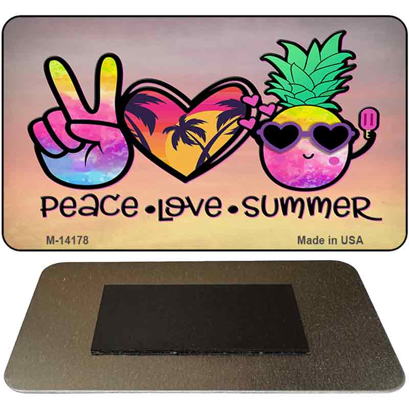 M-14178 3.5 x 2 in. Peace Love Summer Novelty Rectangle Metal Magnet